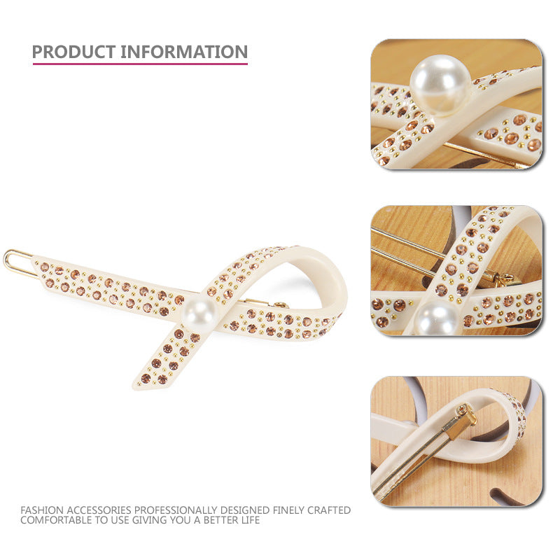 Women's Elegant Lady Streetwear Geometric Acetic acid sheets Criss Cross Rhinestones Hair Clip
