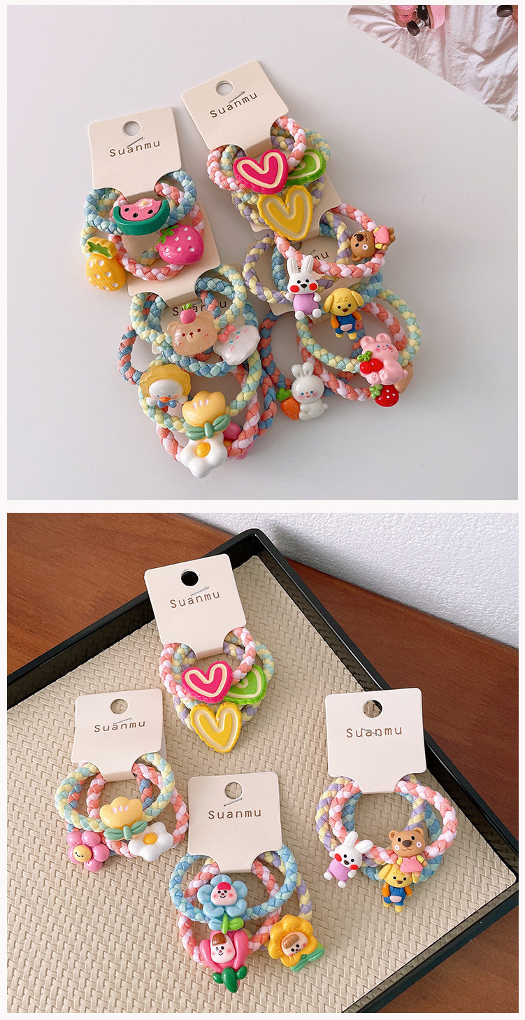 kid's cartoon style animal fruit flower cloth resin contrast collar hair tie