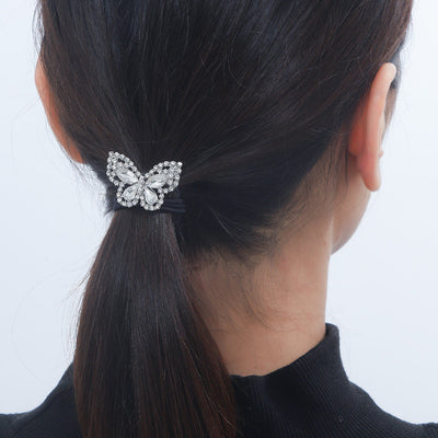 women's simple style butterfly bow knot alloy inlay rhinestones pearl hair tie