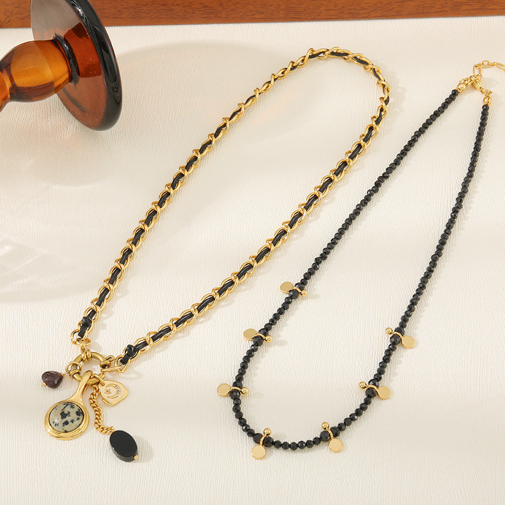 Retro Geometric natural stone Copper Black Pointed Crystal Necklace In Bulk