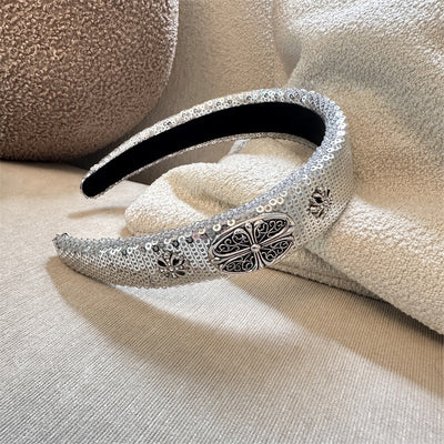 High-Grade French Headband  Internet Celebrity  Fengshui Diamond Letter H Hairpin Special-Interest Design Sequ Headband Hair Accessories