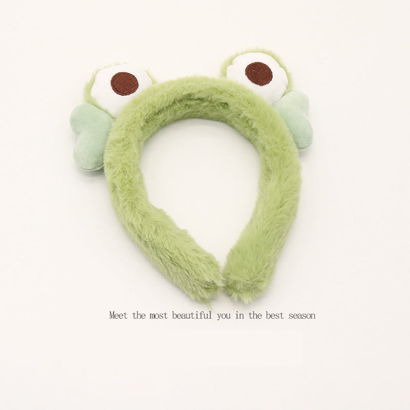 Furry Autumn and Winter New Cute Frog Hair Fixer Face Wash Hair Bands Funny Cartoon Non-Slip Plush Headband Hairpin for Women