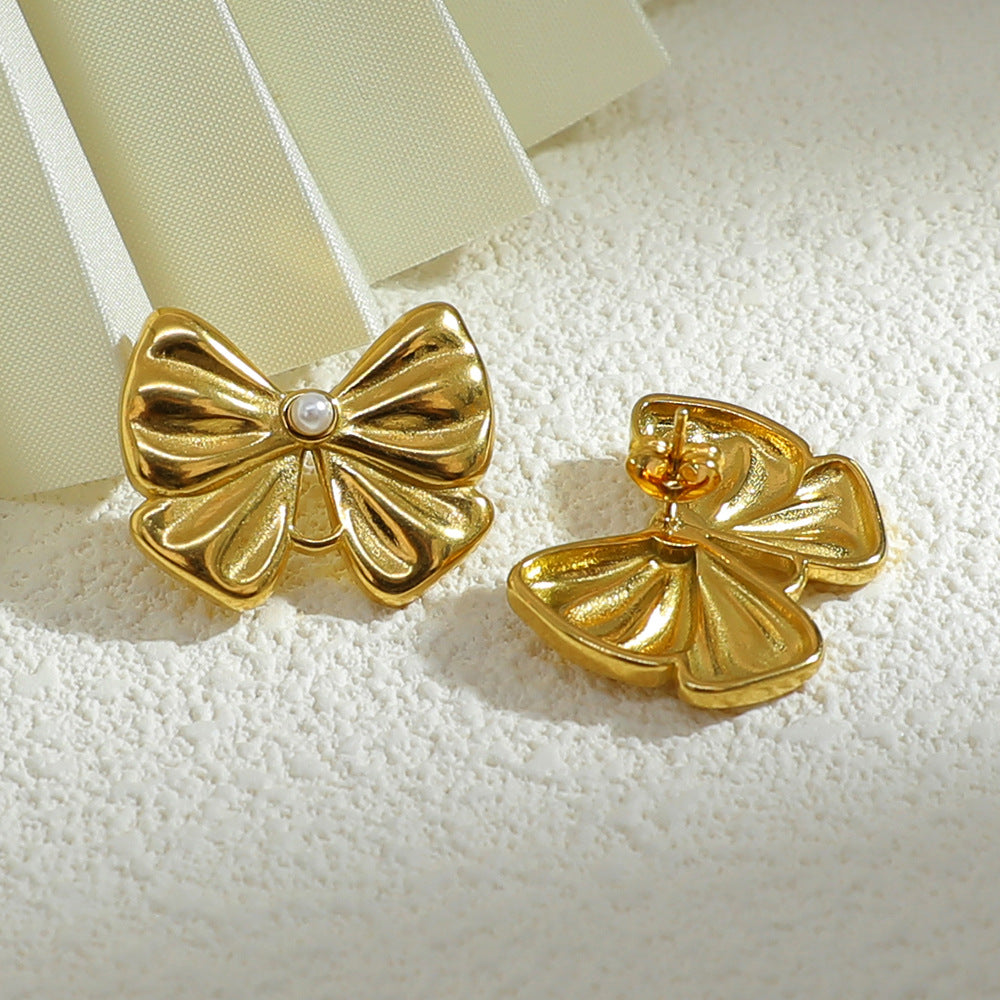 1 Pair Vintage Style Classic Style Bow Knot Plating 304 Stainless Steel Ear Studs