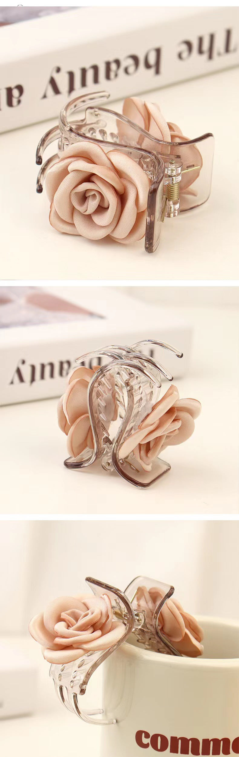 women's sweet flower plastic satin handmade hair claws