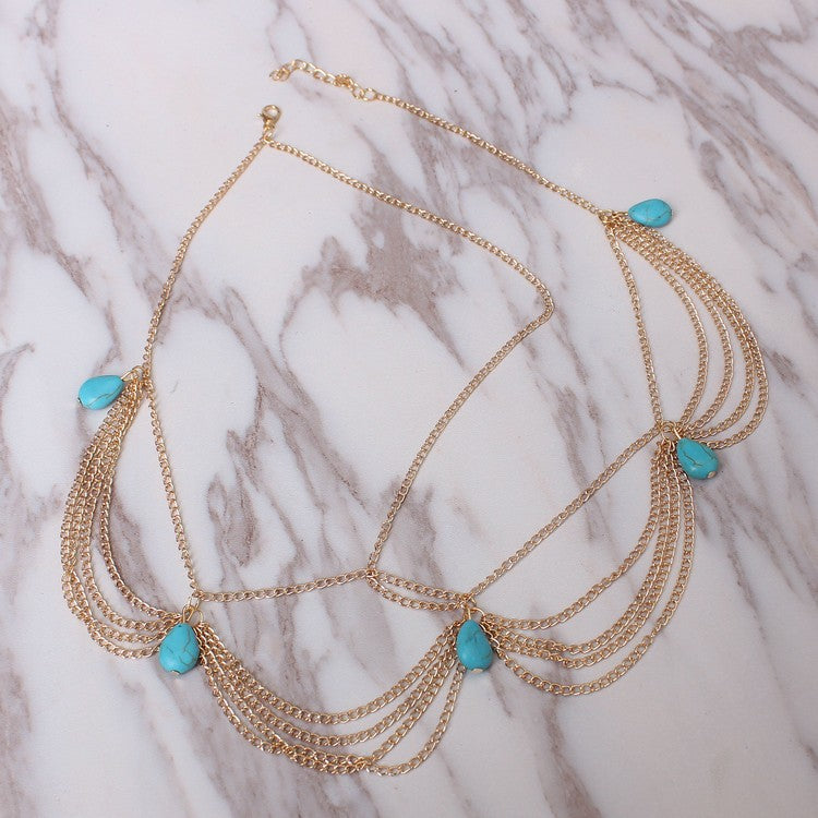 ethnic style simple style geometric alloy turquoise plating hair band