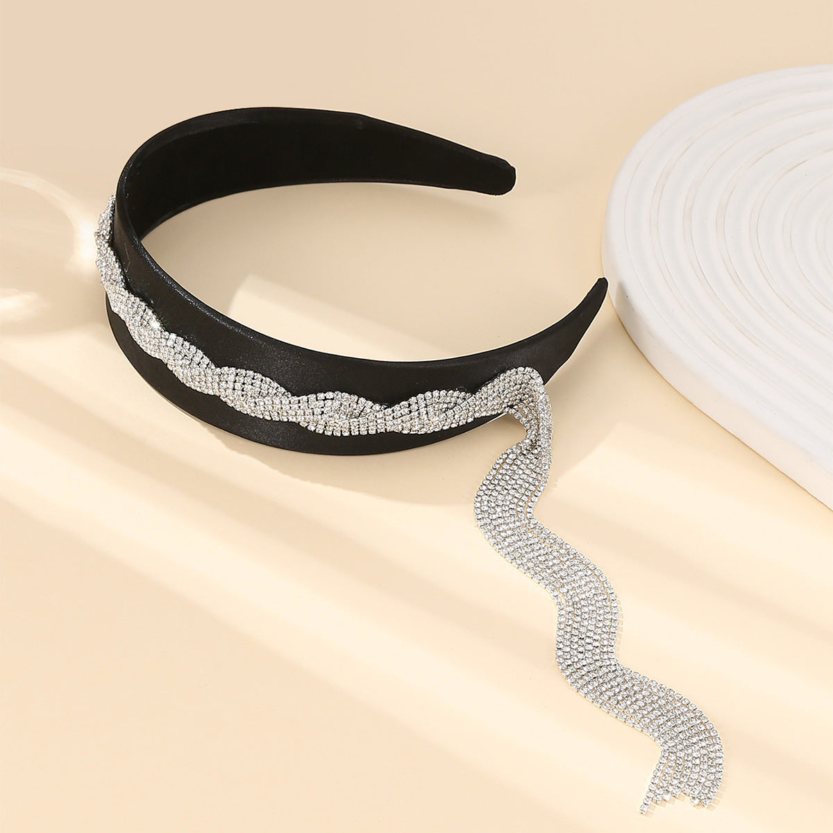 elegant tassel rhinestone sponge hair band 1 piece