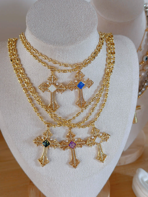 Mother pearl shellfish Copper Plating Cross Pendant Necklace