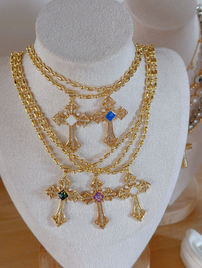 Mother pearl shellfish Copper Plating Cross Pendant Necklace