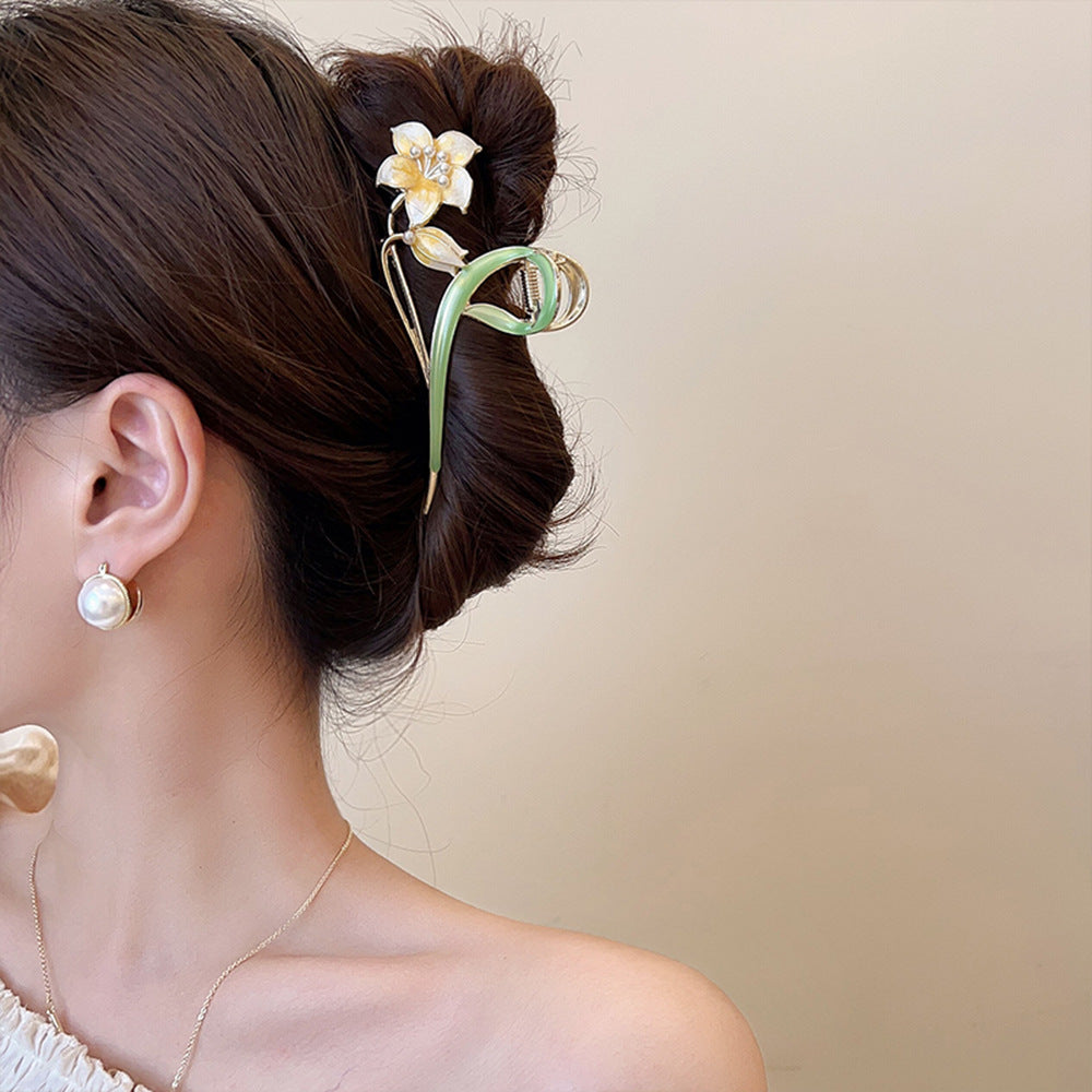 sweet flower alloy plating inlay artificial pearls hair claws