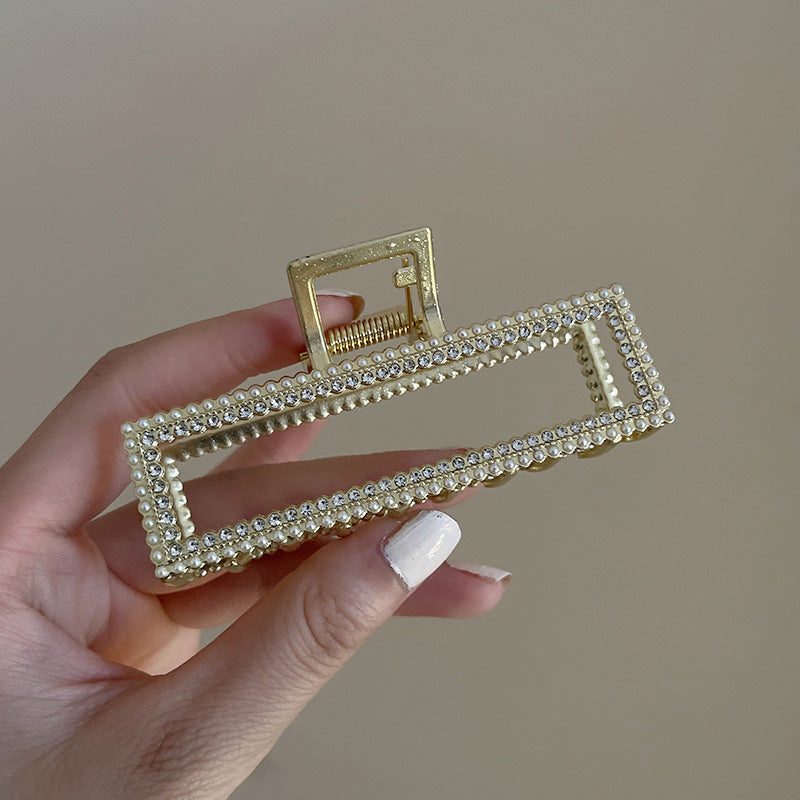 elegant geometric alloy inlay artificial pearls hair claws 1 piece