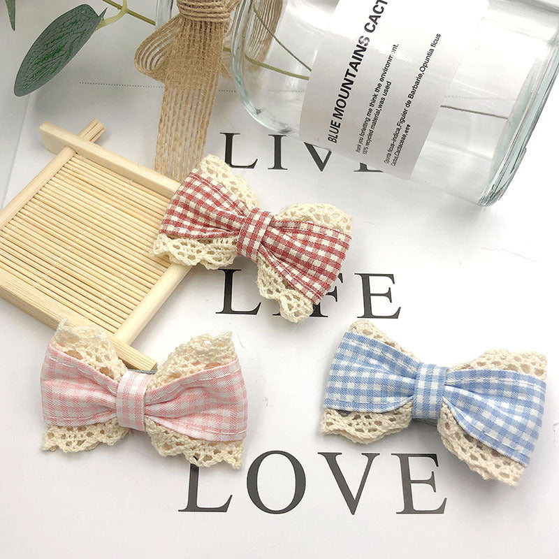kid's pastoral bow knot cotton lace hair clip