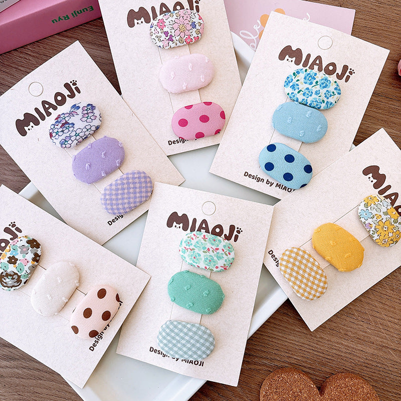 Korean Style Fabric Small Oval Children BB Clip Cute Floral Girls Fringe Hairpin Fresh Baby Hair Accessories Headdress