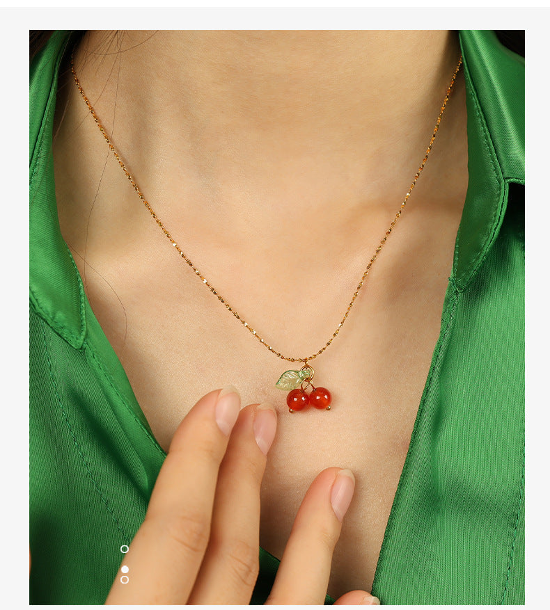 Jewelry Cute Cherry Titanium Steel Plating Pendant Necklace