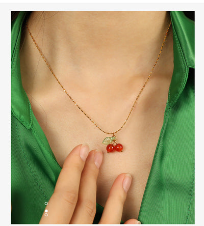 Jewelry Cute Cherry Titanium Steel Plating Pendant Necklace