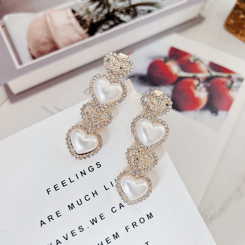 fashion heart shape alloy inlay artificial pearls rhinestones hair clip 1 pair