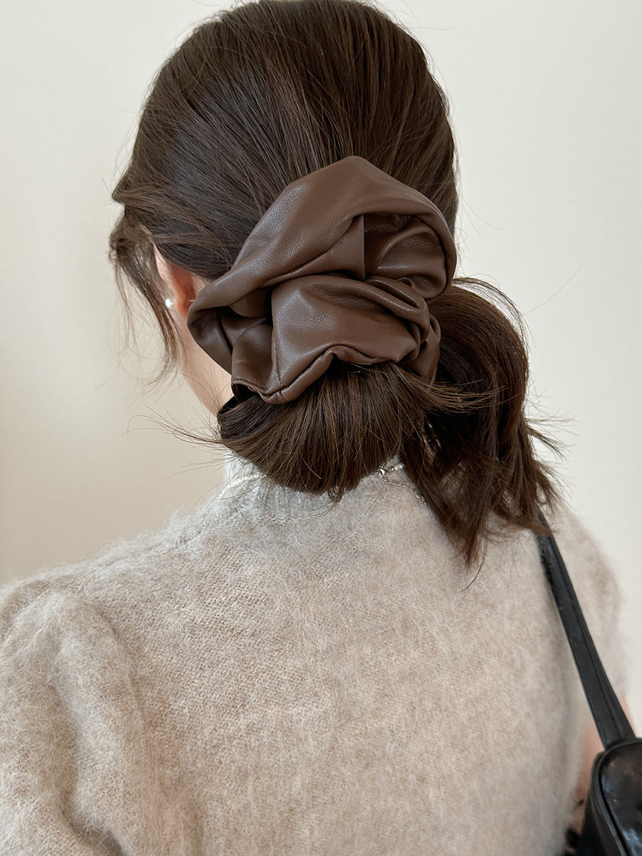 Autumn and Winter Anka ~ High-Grade Leather Large Intestine Hair Band Female Korean Style Low Ponytail Rubber Band Bun Hair Rope Hair Accessories