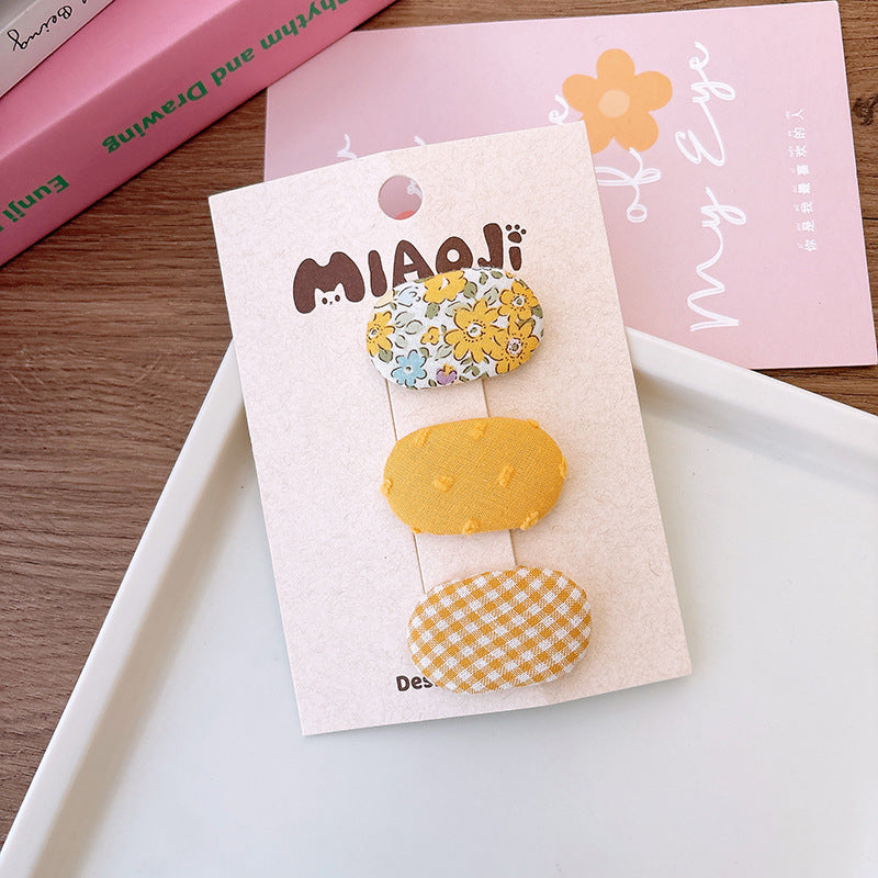 Korean Style Fabric Small Oval Children BB Clip Cute Floral Girls Fringe Hairpin Fresh Baby Hair Accessories Headdress