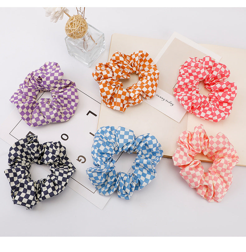 women's sweet simple style plaid cloth hair tie