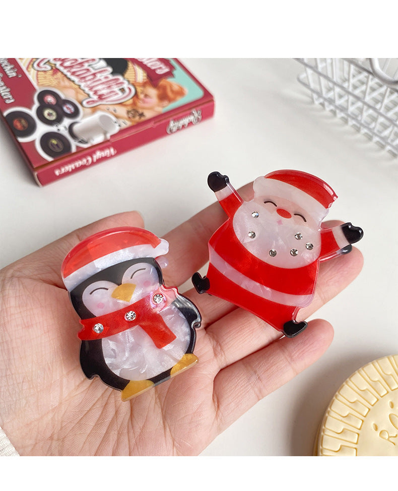 Christmas Cute Women's Penguin Santa Claus Arylic Inlay Rhinestones Hair Claws