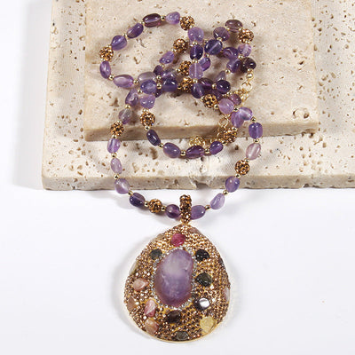 Vacation Simple Style Water Droplets natural stone Beaded Chain Pendant Necklace In Bulk