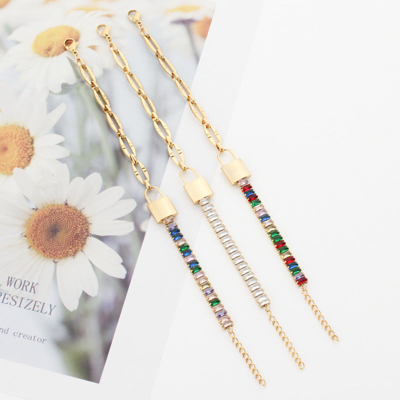 Elegant Streetwear Rectangle Titanium Steel Zircon Bracelets In Bulk