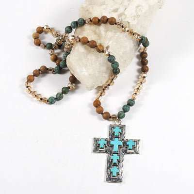 Vintage Style Vacation Cross Beaded Chain Pendant Necklace In Bulk