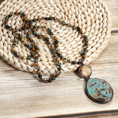 Retro Geometric natural stone Beaded Chain Pendant Necklace In Bulk