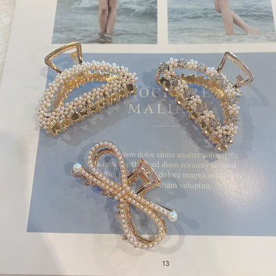 korean style imitation pearl metal rhinestone catch clip