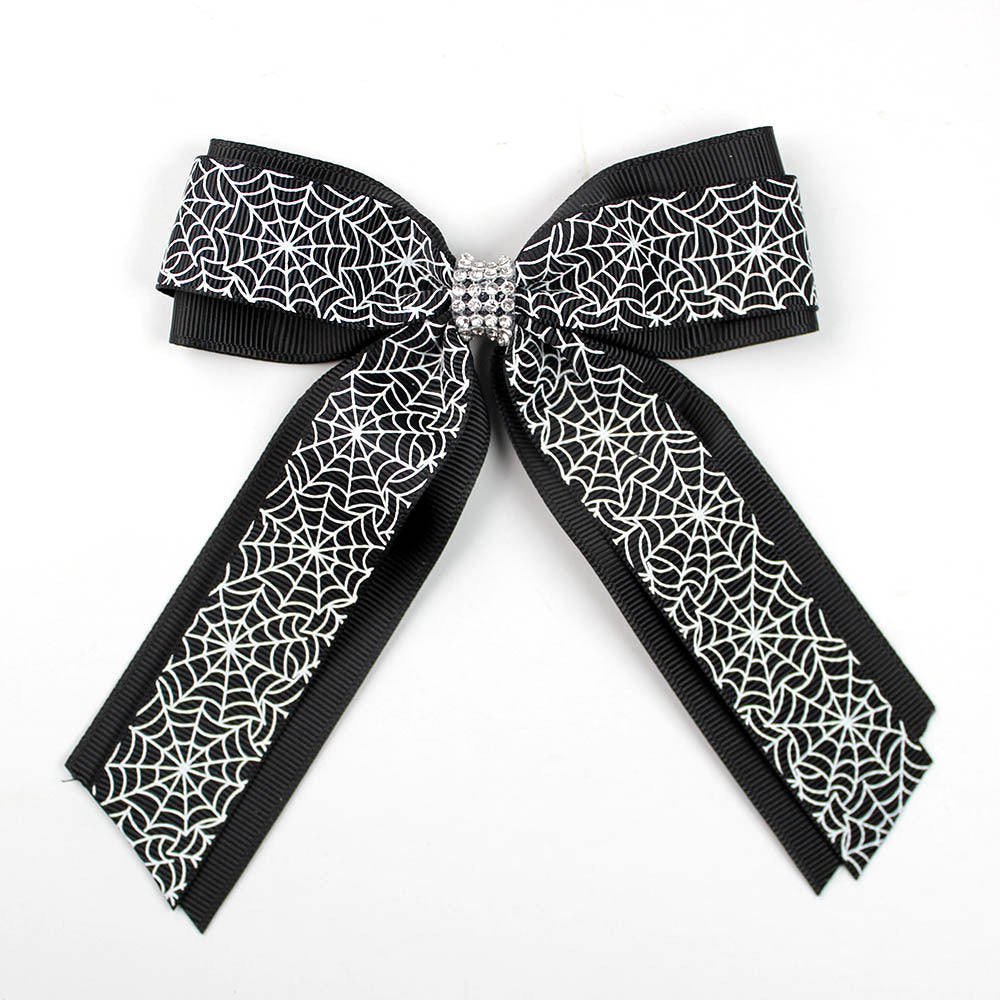 Girl'S Casual Pumpkin Bow Knot Ghost Cloth Inlay Rhinestones Hair Clip