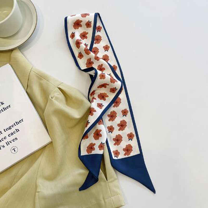 women's sweet letter plaid flower silk scarf printing hair band