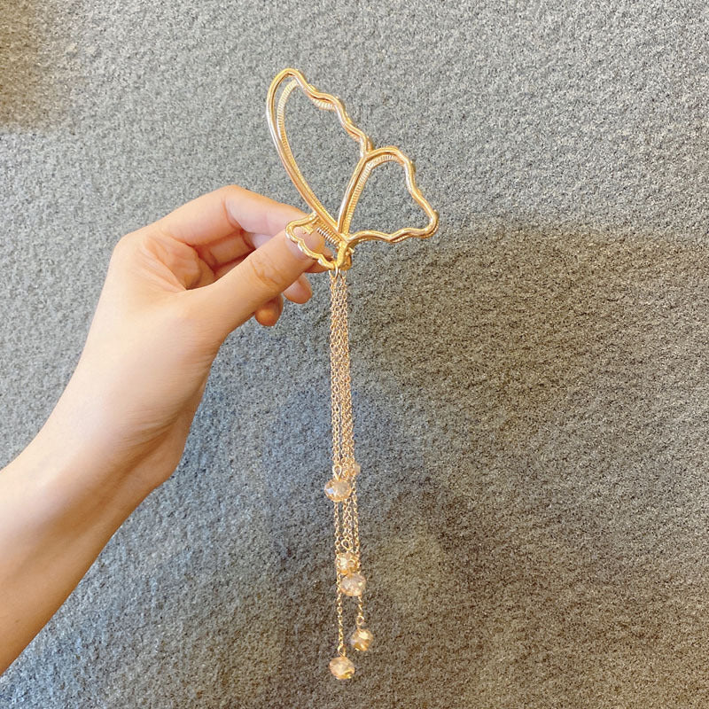 retro butterfly metal pendant tassel hair clip
