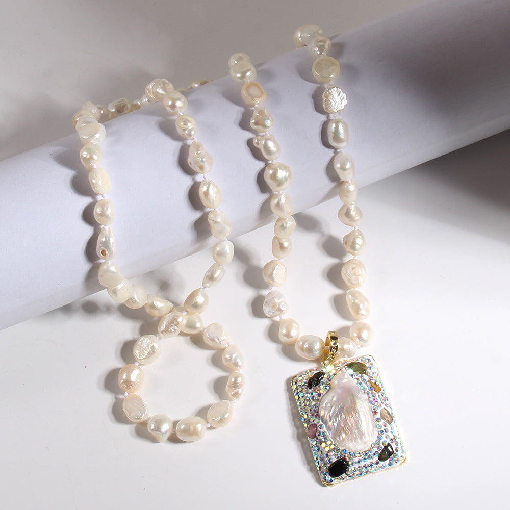 Elegant Vintage Style Geometric natural stone Beaded Chain Pendant Necklace In Bulk