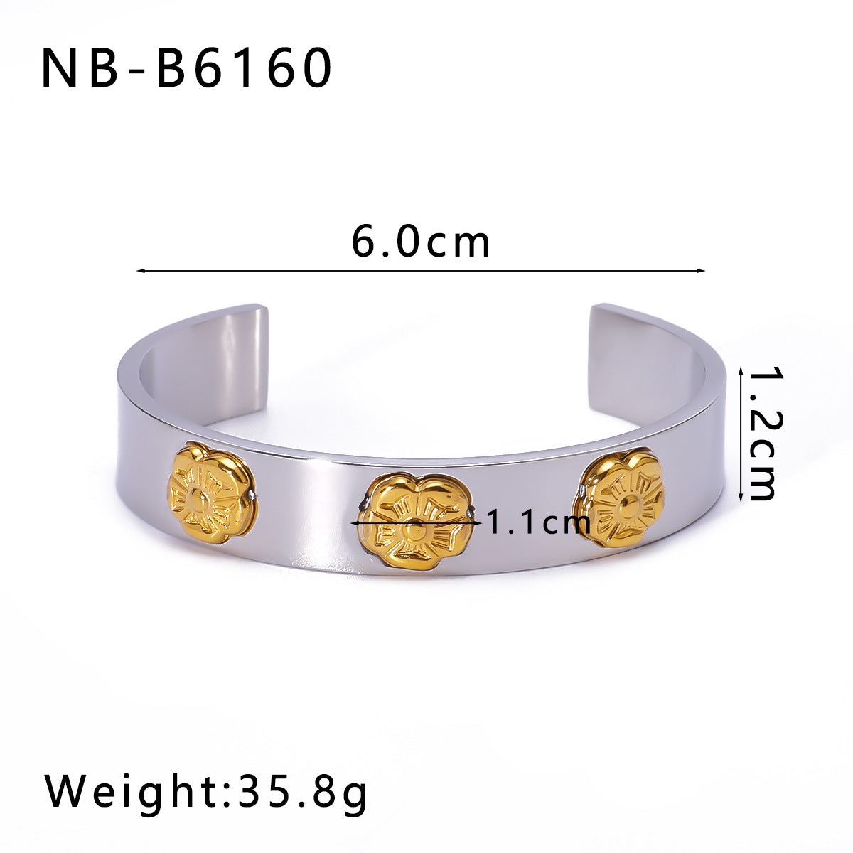 IG Style Flower 304 Stainless Steel Zircon Bangle In Bulk
