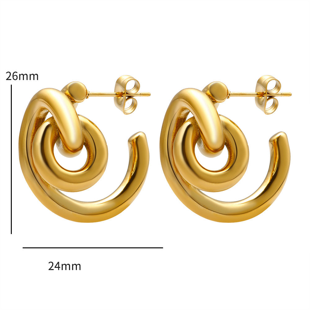 1 Pair Elegant C Shape Color Block Titanium Steel Ear Studs