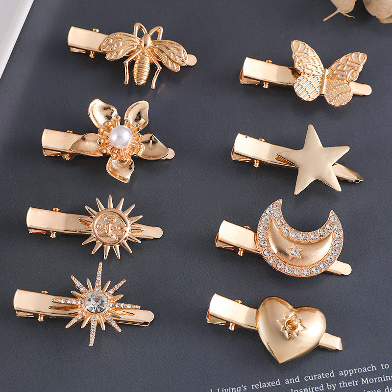 fashion moon butterfly metal handmade inlay artificial pearls artificial diamond hair clip 1 piece