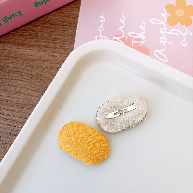 Korean Style Fabric Small Oval Children BB Clip Cute Floral Girls Fringe Hairpin Fresh Baby Hair Accessories Headdress