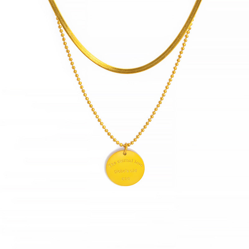 Jewelry Casual Simple Style Round Letter Titanium Steel Double Layer Necklaces