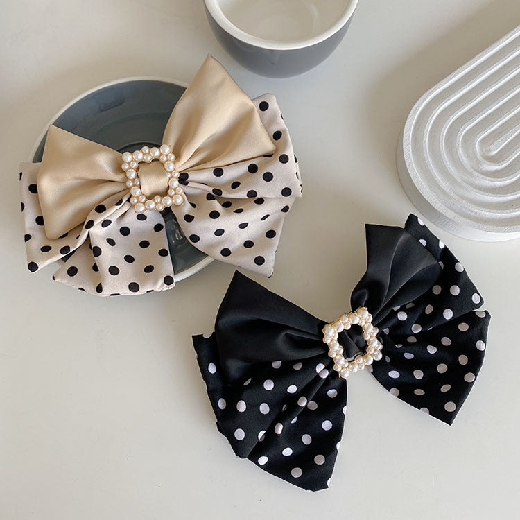 korean style wave dot big bow pearl hairpin