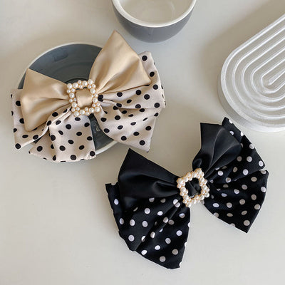 korean style wave dot big bow pearl hairpin