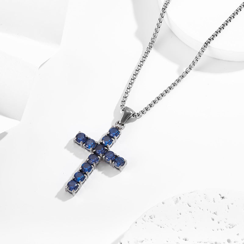 Jewelry IG Style Shiny Cross Titanium Steel Zircon Polishing Inlay Pendant Necklace