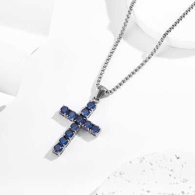 Jewelry IG Style Shiny Cross Titanium Steel Zircon Polishing Inlay Pendant Necklace