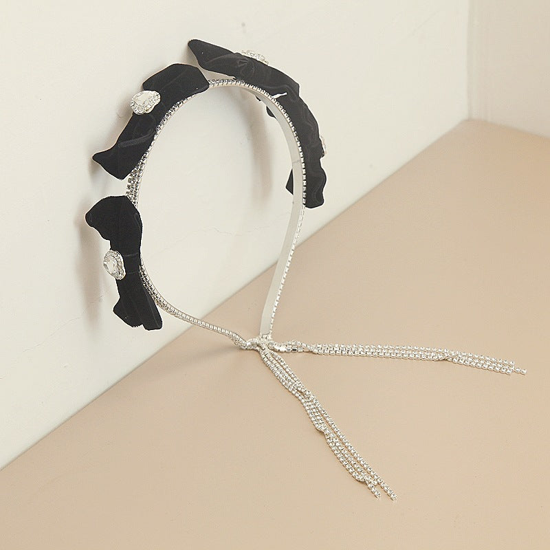 women's sweet shiny heart shape bow knot alloy tassel inlay rhinestones hair band