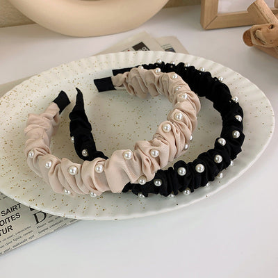 korean new pearl broken hair band female summer new hairpin pleated hair tie all-match out hair pressing headdress
