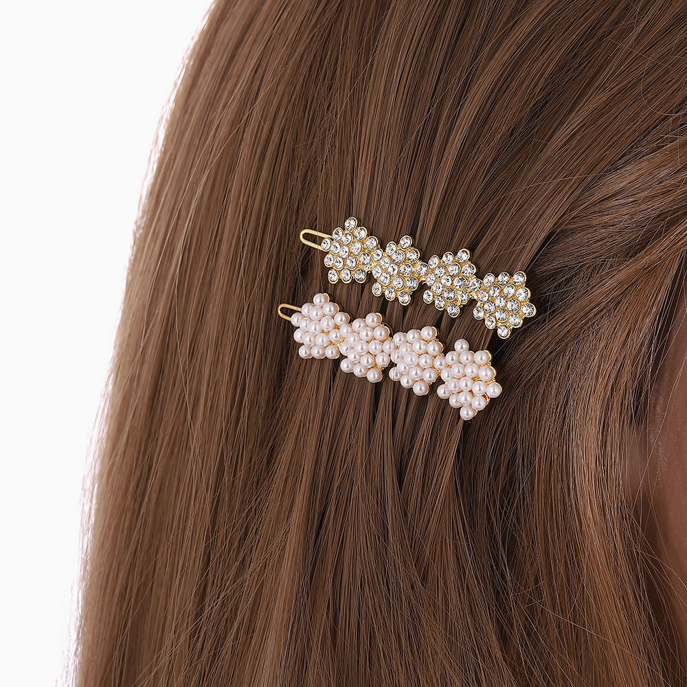 fashion flower alloy plating artificial pearls rhinestones hair clip 1 piece