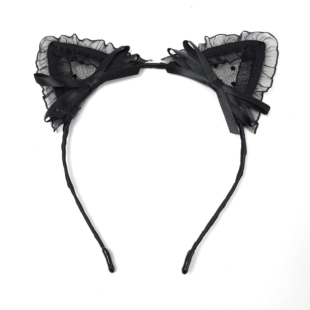 retro cat ears lace handmade hair band 1 piece