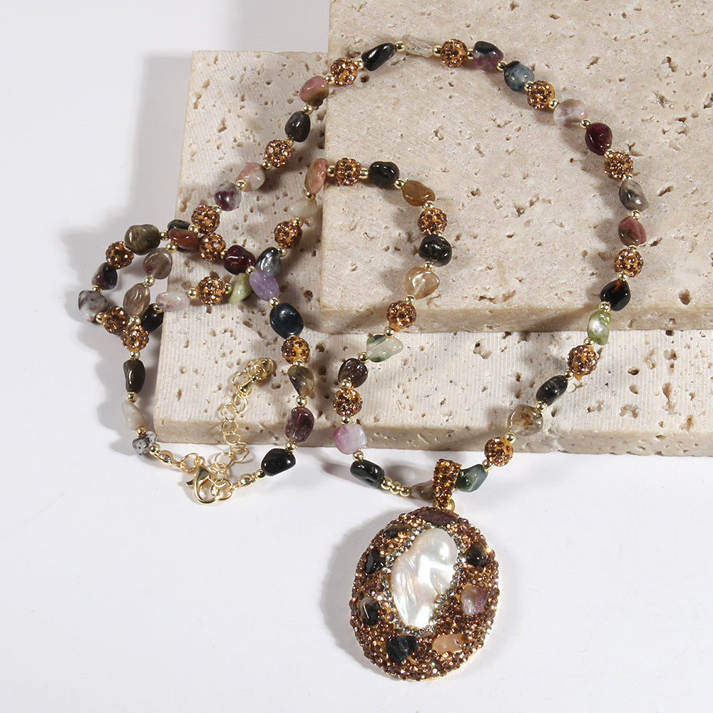 Bohemian Water Droplets natural stone Beaded Chain Pendant Necklace In Bulk