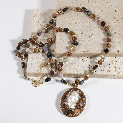 Bohemian Water Droplets natural stone Beaded Chain Pendant Necklace In Bulk