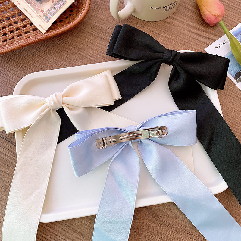 Sweet Ballet Style Satin Double Layer Big Bow Hairpin Spring Clip Streamer Elegant Girls Princess Hairstyle Hair Accessories