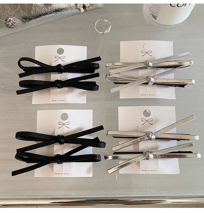 Women's Casual Simple Style Bow Knot Pu Leather Hair Clip