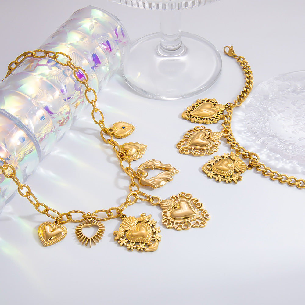 Jewelry Elegant Classic Style Streetwear Heart Shape 304 Stainless Steel Plating Multi Charms Necklace